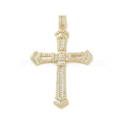 Real 18K Gold Plated Brass Micro Pave Cubic Zirconia Pendants, Cross, Clear, 54x38x3mm, Hole: 3x5.5mm(KK-A209-04D-G)