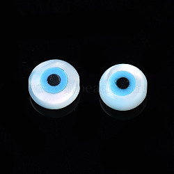 Natural White Shell Mother of Pearl Shell Beads, with Synthetic Turquoise, Evil Eye, Deep Sky Blue, 6x2mm, Hole: 0.7mm(SSHEL-N034-51C-01)
