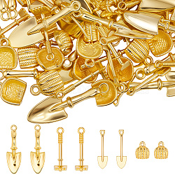 80Pcs 4 Style Alloy Charms, Cleaning Tools, Cadmium Free & Nickel Free & Lead Free, Mixed Shape, Real 18K Gold Plated, 12~31x5~9.5x1.5~6mm, Hole: 1~1.8mm, 20pcs/style(FIND-BBC0004-24)