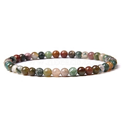 4mm Round Natural Indian Agate Beads Bracelet for Men, European and American Retro Simple Versatile Stretch Bracelets, 7-1/2 inch(19cm)(KG3069-20)