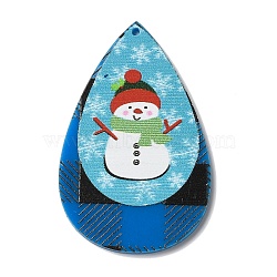 Opaque Christmas Themed Acrylic Big Pendants, Teardrop, Snowman, 56x36x2mm, Hole: 1.6mm(OACR-L018-04B)