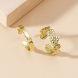 2Pcs Adjustable Retro Iron Flower Cuff Toe Ring Sets, Golden(II7704)