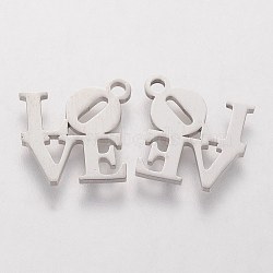 5Pcs 304 Stainless Steel Charms, Valentine's Day, Word Love, Stainless Steel Color, 13x13x1mm, Hole: 1.5mm(STAS-FS0001-08P)