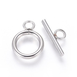 304 Stainless Steel Toggle Clasps, Ring, Stainless Steel Color, Ring: 17.5x13x2mm, Bar: 7x18x2mm, Hole: 3mm(STAS-I120-61B-P)