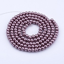 Glass Pearl Beads Strands, Pearlized, Round, Purple, 4~5mm, Hole: 1mm, about 200pcs/strand, 30.71 inch(78cm)(HY-4D-B07)