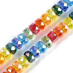 Electroplate Glass Beads Strands, Faceted, Wheel, Colorful, 8x5mm, Hole: 1.2mm, about 80pcs/strand, 15.28''(38.8cm)(X-EGLA-B009-04)