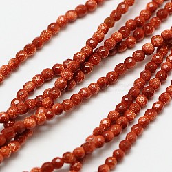 Synthetic Goldstone  Beads Strands, Faceted Round, 3mm, Hole: 0.8mm, about 132pcs/strand, 15 inch(G-A129-3mm-G02)