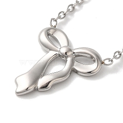 Non-Tarnish 304 Stainless Steel Cable Chain Bowknot Pendant Necklaces, Stainless Steel Color, 17.72 inch(45cm)(NJEW-Z041-03P-02)