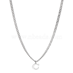 1Pc 304 Stainless Steel Letter Pendant Necklaces, Stainless Steel Color, Lead Free & Nickel Free & Cadmium Free, Letter C, 15.16 inch(38.5cm)~16.54 inch(42cm), Letter: 13x9mm(NJEW-LP0001-33C-P)