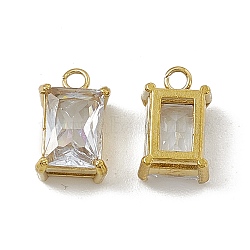 Vacuum Plating 201 Stainless Steel Glass Charms, Rectangle, Real 18K Gold Plated, 10x6x4.5mm, Hole: 1.4mm(STAS-J401-VC797-2)