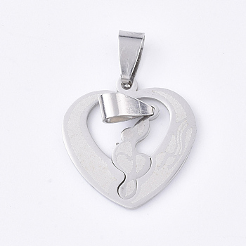 201 Stainless Steel Split Pendants, Heart, Stainless Steel Color, 24x23x1mm, Hole: 8x4mm