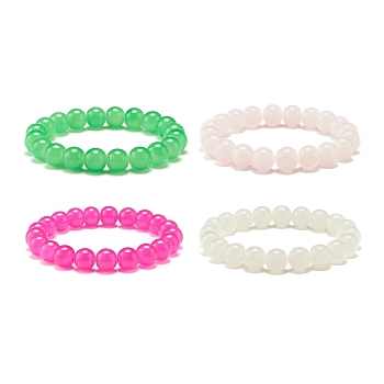 10MM Imitation Jade Glass Round Beads Stretch Bracelet for Women, Mixed Color, Inner Diameter: 2-1/8 inch(5.5cm), Beads: 10mm