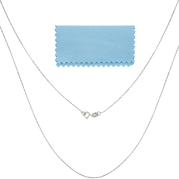2Pcs Rhodium Plated 925 Sterling Silver Coreana Chain Necklaces Set, with 2Pc Suede Fabric Square Silver Polishing Cloth, Platinum, 18.00 inch(45.72cm)