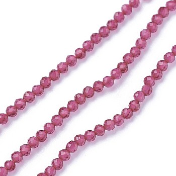 Faceted Glass Beads Strands, Round, Deep Pink, 2~2.5mm, Hole: 0.5mm, about 180~200pcs/strand, 14.5~16.1 inch(37~41cm)