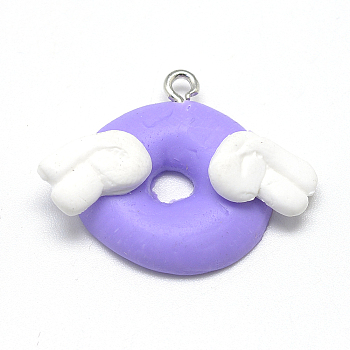 Handmade Polymer Clay Pendants, Donut, Medium Purple, 22~25x23~30x6~7mm, Hole: 2mm