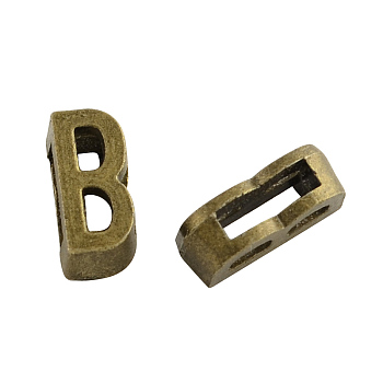 Tibetan Style Alloy Letter Slide Charms, Cadmium Free & Nickel Free & Lead Free, Letter.B, 11x2~8x4mm, Hole: 7x2mm, about 1135pcs/1000g