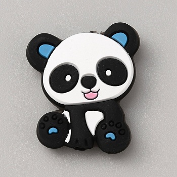 Panda Silicone Beads, DIY Nursing Necklaces and Bracelets Making, Chewing Pendants For Teethers, Deep Sky Blue, 28.5x24x6.5mm, Hole: 2mm