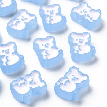 Transparent Acrylic Beads, with Enamel, Frosted, Bear, Cornflower Blue, 26.5x20x9mm, Hole: 3mm