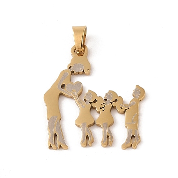 Mother's Day Ion Plating(IP) 304 Stainless Steel Pendants, Laser Cut, Mother and Child Charm, Real 18K Gold Plated, 32x27.5x1mm, Hole: 6x4mm