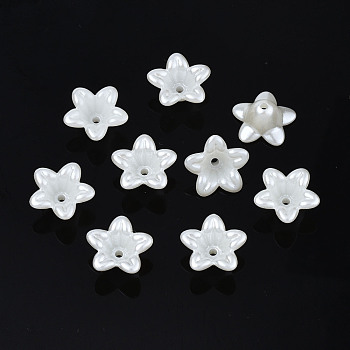 ABS Plastic Imitation Pearl Flower Bead Caps, 5-Petal, Creamy White, 12.5x13x6mm, Hole: 1.5mm
