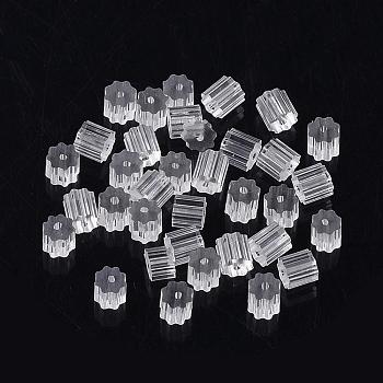 Plastic Ear Nuts, Earring Backs, Polygon, Clear, 3x2.5mm, Hole: 0.5mm, about 8300~8500pcs/bag