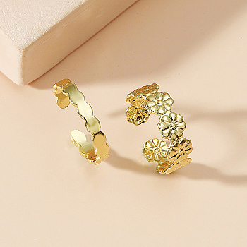 2Pcs Adjustable Retro Iron Flower Cuff Toe Ring Sets, Golden