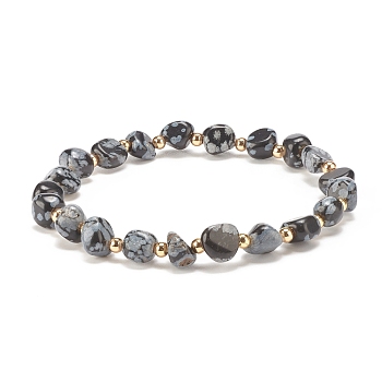Natural Snowflake Obsidian Round Beaded Stretch Bracelet, Gemstone Jewelry for Women, Inner Diameter: 2 inch(5.1cm)