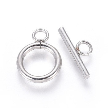 304 Stainless Steel Toggle Clasps, Ring, Stainless Steel Color, Ring: 17.5x13x2mm, Bar: 7x18x2mm, Hole: 3mm