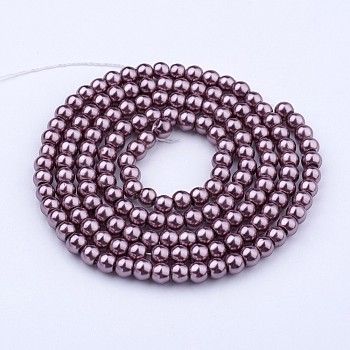 Glass Pearl Beads Strands, Pearlized, Round, Purple, 4~5mm, Hole: 1mm, about 200pcs/strand, 30.71 inch(78cm)