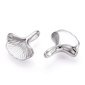 304 Stainless Steel Charms, Manual Polishing, Ginkgo Leaf Charm, Stainless Steel Color, 13x12.5x4mm, Hole: 2x3.5mm