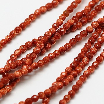 Synthetic Goldstone  Beads Strands, Faceted Round, 3mm, Hole: 0.8mm, about 136pcs/strand, 16 inch