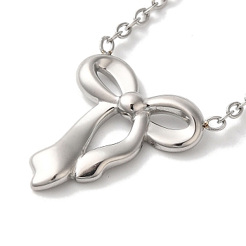 304 Stainless Steel Cable Chain Bowknot Pendant Necklaces, Stainless Steel Color, 17.72 inch(45cm)