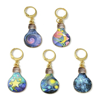Alloy Enamel Bulb Pendant Decorations, with 304 Stainless Steel Leverback Earring Findings, Mixed Color, 43mm