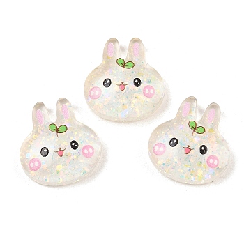 Printed Translucent Epoxy Resin Cabochons, with Paillettes, Rabbit, 20x19x6mm
