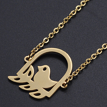 201 Stainless Steel Pendant Necklaces, with Cable Chains and Lobster Claw Clasps, Bird with Birdcage, Golden, 16.92 inch(43cm), 2mm