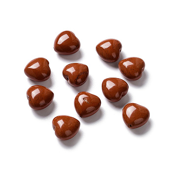 Natural Red Jasper Beads, Heart, 14.5~15x14.5~15x8.5~9mm, Hole: 1mm
