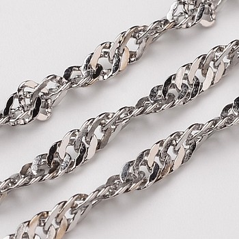 3.28 Feet 304 Stainless Steel Singapore Chains, Water Wave Chains, Soldered, Faceted, Stainless Steel Color, 3mm