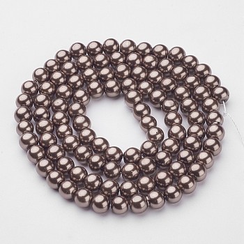 Glass Pearl Beads Strands, Pearlized, Round, Camel, 8mm, Hole: 1mm, about 100pcs/strand, 30.71 inch(78cm)