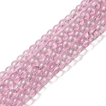 Glass Bead Strands, with Glitter Powder, Round, Hot Pink, 6x5.5mm, Hole: 1mm, about 142pcs/strand, 29.92''(76cm)