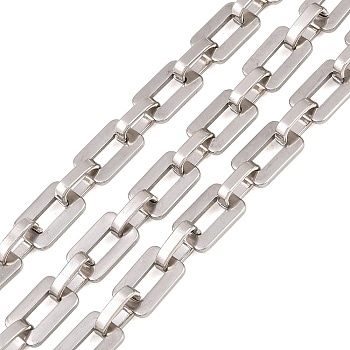 201 Stainless Steel Rectangle Link Chains, Unwelded, with Spool, Stainless Steel Color, link: 12x8x1.5mm and 10x6.5x2.5mm