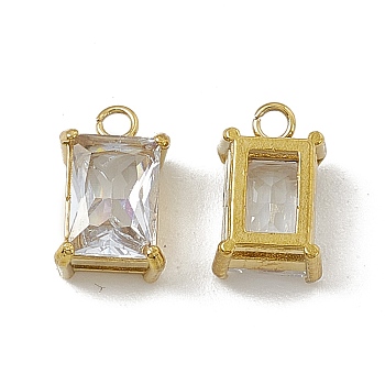 Vacuum Plating 201 Stainless Steel Glass Charms, Rectangle, Real 18K Gold Plated, 10x6x4.5mm, Hole: 1.4mm