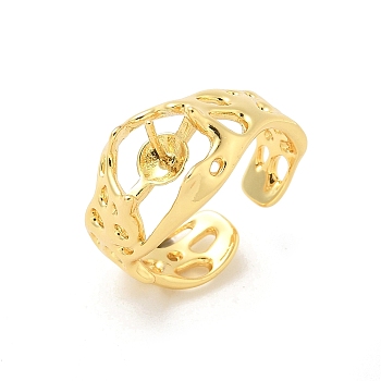 Brass Open Cuff Ring Settings, for Half-drilled Beads, Golden, 5~11.5mm, Adjustable, Pin: 1mm