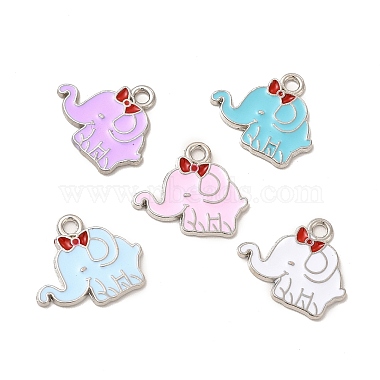 Platinum Mixed Color Elephant Alloy+Enamel Pendants