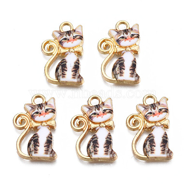 Light Gold Coffee Cat Alloy+Enamel Pendants