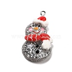 Christmas Theme Resin Pendants, with Glitter Powder & Platinum Iron Loop, Snowman, 36x21x10mm, Hole: 2mm(RESI-R450-01B)