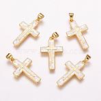 Freshwater Shell Pendants, with Brass Findings, Cross, Golden, 26x16x2.5mm, Hole: 3.5x5mm(ZIRC-F057-05A)