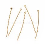 304 Stainless Steel Ball Head Pins, Real 24k Gold Plated, 30~30.5mm, Head: 1.9mm, Pin: 0.7mm(21 Gauge)(X-STAS-F227-04-G)