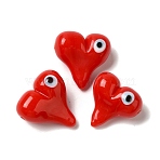 Handmade Lampwork Beads, Heart with Evil Eye, Red, 18x18x9mm, Hole: 1.8mm(LAMP-U001-02D)