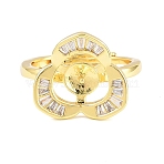 Brass Micro Pave Cubic Zirconia Adjustable Ring Components, Flower, For Half-drilled Beads, Long-Lasting Plated, Lead Free & Cadmium Free, Golden, US Size 7 1/4(17.5mm), Tray: 5.5mm, pin: 0.9mm(KK-CBAC351-02G)