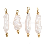 Natural Baroque Keshi Pearl Pendants, with 304 Stainless Steel Findings, Nuggets Charms, Ion Plating(IP), Floral White, Real 18K Gold Plated, 27.5~33.5x6.5~9x5.5~7.5mm, Hole: 2.5mm(PA-CBA0A45-05G)